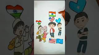 India 🇮🇳 America 🇱🇷 Somalia 🇸🇴  Independence Day Drawing art ashortaday ytshorts [upl. by Nodle]