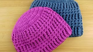 Womens crochet hat adult beanie fast and easy [upl. by Asirrac]