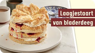 Luchtige bladerdeegtaart met slagroom en jam [upl. by Arihaj]