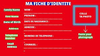 MA FICHE DIDENTITE apprendrelefrançais education basicfrench languefrancaise delf dalf [upl. by Elo]