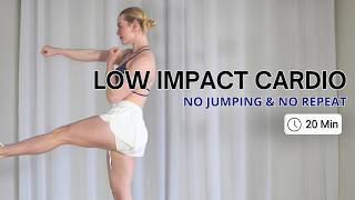 20 MIN Low Impact Cardio  Knee Friendly  No Jumping No Equipment No Repeat at Home Workout [upl. by Merlina]