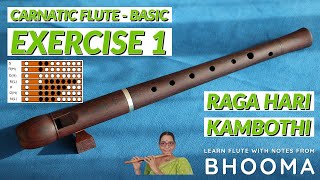 Free carnatic flute lessons Basic exercise 1 for absolute beginnersRaga Hari Kambothi [upl. by Ybeloc528]