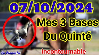 Pronostics PMU Mes 3 bases incontournable LUNDI 07 OCTOBRE 2024 ENGHIEN SOISY [upl. by Anivid]