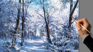 👍 Acrylic Landscape Painting  Forest Winter  Easy Art  Drawing Lessons  Satisfying Relaxing [upl. by Caryn]