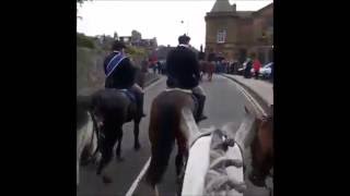 Pipe Band amp Horse Procession in Jedburgh for Redeswire Ride Out  Jethart Callants Festival 2016 [upl. by Zingg]