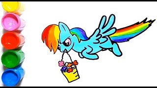 Drawing and Coloring Cartoon Pony Rainbow Dash  Learn Colors English  How To Draw For Kids [upl. by Jopa285]