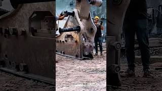 Repairman dismantles large bucket of excavator with iron rod [upl. by Yuht828]