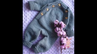 Salopeta tricotata cu nasturi  tutorial video pas cu pas 03luni36 luni Knitted overall🐰❤💜 [upl. by Triplett]