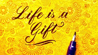 Cursive lettering “Life is a gift” by brush pen ​⁠calligraphy65 [upl. by Iliram]