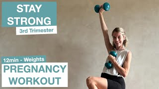 12Minute Stay Strong Pregnancy Workout  Prenatal Exercises with Light Weights for Third Trimester [upl. by Airogerg]