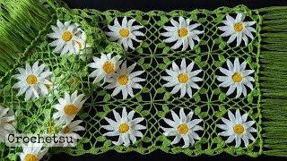 Crochet Daisy Scarf Tutorial ဒေစီပန်းပု၀ါ ထိုးနည်း [upl. by Aihtiekal]