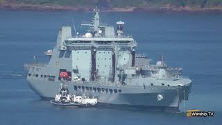 HMS ARGYLL F231 PASSES RFA TIDEFORCE A139 AT THE BREAKWATER IN PLYMOUTH SOUND  5th July 2019 [upl. by Netnilc258]