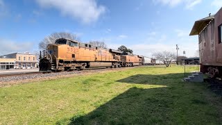 3 Union Pacific trains in Flatonia Texas on Super Bowl Sunday [upl. by Aikemal]