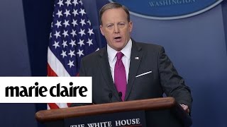 Sean Spicer Claims Trump Didnt Mean Wiretapping Literally and More News  Marie Claire [upl. by Orlina]