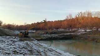 Deepening the lake bed digging trenches with excavators lake digging excavator building [upl. by Eelessej285]