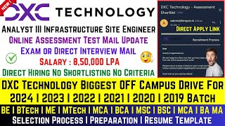 DXC Technology Biggest Hiring 2024 2023 20222018 Batch Direct Test or Interview Salary 85 LPA [upl. by Eural764]