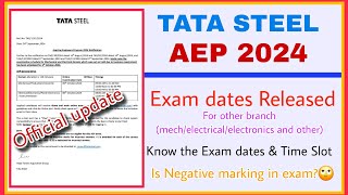 Tata Steel AEP 2024 Exam dates Notification Out🥳 For Other Branch  Tata Steel AEP 2024 Exam date [upl. by Leal]