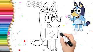 How to draw and color Bluey easily  Easy StepbyStep Drawing Tutorial for Kids🐶❤🧡💛💚 [upl. by Kutchins559]