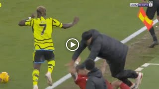 Jurgen Klopp injures Kostas Tsimikas Collision after Bukayo Saka Tackle vs Arsenal vs Liverpool [upl. by Nytsirt]