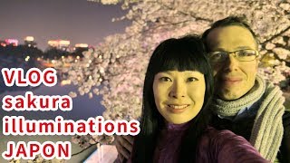 VLOG JAPON 25 Sakura Illuminations en pleine floraison Hanami Chiyoda Chidorigafuchi Tokyo de nuit [upl. by Adnilemreh]