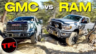 Big Boy Battle GMC Sierra HD AT4X AEV vs Ram 2500 OffRoad Smack Down [upl. by Roland196]