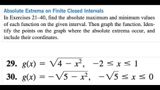 find the absolute maximum and minimum values 29gxsqrt4x2 2≤x≤130gx√5x2√5≤x≤0 [upl. by Henning49]