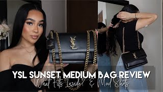 YSL SUNSET MEDIUM BAG UNBOXING REVIEW  What Fits Inside  Mod Shots [upl. by Lundgren]