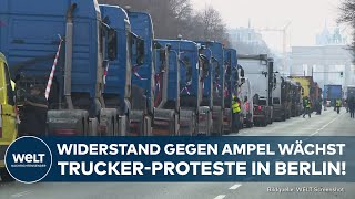 TRUCKERPROTESTE LKWFahrer demonstrieren gegen Ampel Hunderte Spediteure bereits in Berlin [upl. by Hayotal]