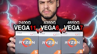 RYZEN 2400G vs 4350G vs 4650G COMPENSA VEGA 11 vs VEGA 6 vs VEGA 7 em JOGOS qual escolher [upl. by Ayardna]