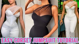 JUMPSUIT CORSET CUTTING AND SEWING DETAILED Beginners Friendly [upl. by Noella]