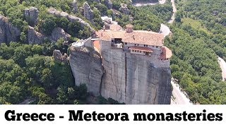 Meteora monasteries quotmiddle of the skyquot Metéora Greek Μετέωρα Drone Aerial Video  Greece [upl. by Hildegaard777]