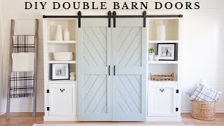 DIY Double Barn Doors  How I Made My Double Sliding Barn Doors with Shiplap [upl. by Kirimia]