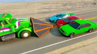 Double Flatbed Trailer Truck vs speed bumps Busses vs speed bumps Beamng Drive [upl. by Riebling]