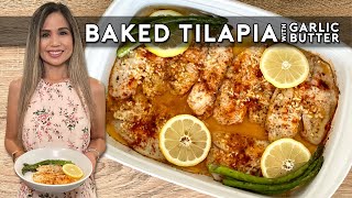 BAKED TILAPIA WITH GARLIC BUTTER  Easy Baked Tilapia Recipe [upl. by Soisatsana14]