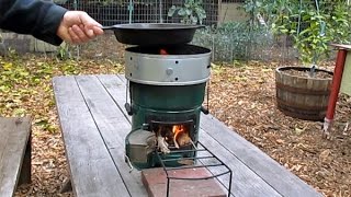 Stovetec Rocket Stove Cooking Demonstration Off The Grid Eggs Fueled By Wood Chips amp Twigs [upl. by Allistir6]