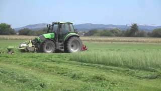 DeutzFahr Agrotron 150 mit Claas und Fella am mähen [upl. by Aara]