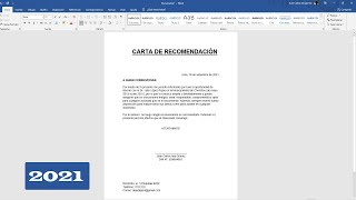 Como hacer una Carta de Recomendación en WORD 2021 [upl. by Wrigley]