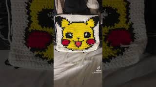 First Intarsia Crochet Tapestry 💛 pikachu intarsia crochet anime tapestrycrochet [upl. by Nicholl]