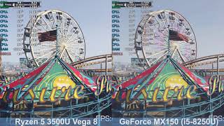 GTA V Nvidia GeForce MX150 i58250U vs AMD Ryzen 5 3500U Vega 8  Benchmark Comparison [upl. by Nylirek256]