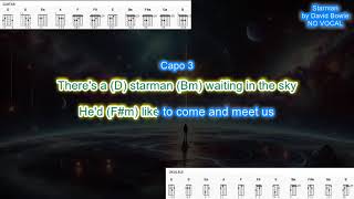 Starman NO VOCAL capo 3 by David Bowie play along with scrolling guitar chords and lyrics [upl. by Aneral]