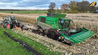 Extrembedingungen Körnermaisernte 2023 Raupen Mähdrescher vom Lohnunternehmen mud fight Corn Harvest [upl. by Marpet]