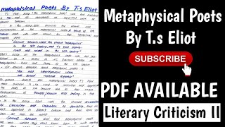 The Metaphysical Poetry Essay by TS Eliot [upl. by Reginnej121]