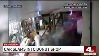 Car slams into donut shop in Exposition Park [upl. by Bernadina]