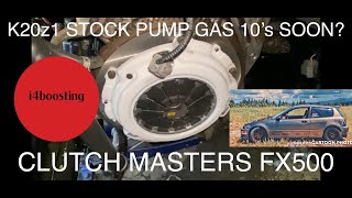 Clutch masters fx500 clutch install on stock k20 turbo gt3582 on pump gas looking for 10s 14 mile [upl. by Neicul]