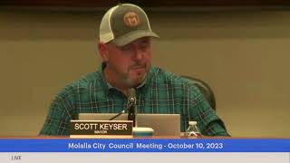 Molalla City Council Meeting  October 10 2023 [upl. by Sekoorb]