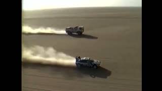 DAF Turbotwin X1 Paris Dakar 1988 Jan de Rooy mass start overtake Ari Vatanen Peugeot 405T16 [upl. by Cart]