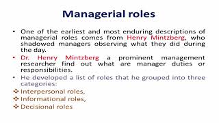 Managerial Roles  Interpersonal Roles  Informational Roles  Decisional Roles  Mintzberg Role [upl. by Gilbertina414]