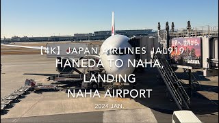 【機内から離着陸映像 4K】2024 JAN JAPAN AIRLINES JAL919 TOKYO HANEDA to OKINAWA NAHA LANDING NAHA Airport [upl. by Neau]