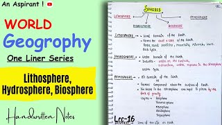 Lithosphere Hydrosphere amp Biosphere  Lec16  World geography  One Liners Topic Wise [upl. by Atsiuqal857]