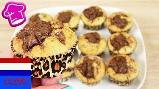 Bananen Nutella Muffins  Suppertoffe muffins met Nutella amp noten [upl. by Yeo]